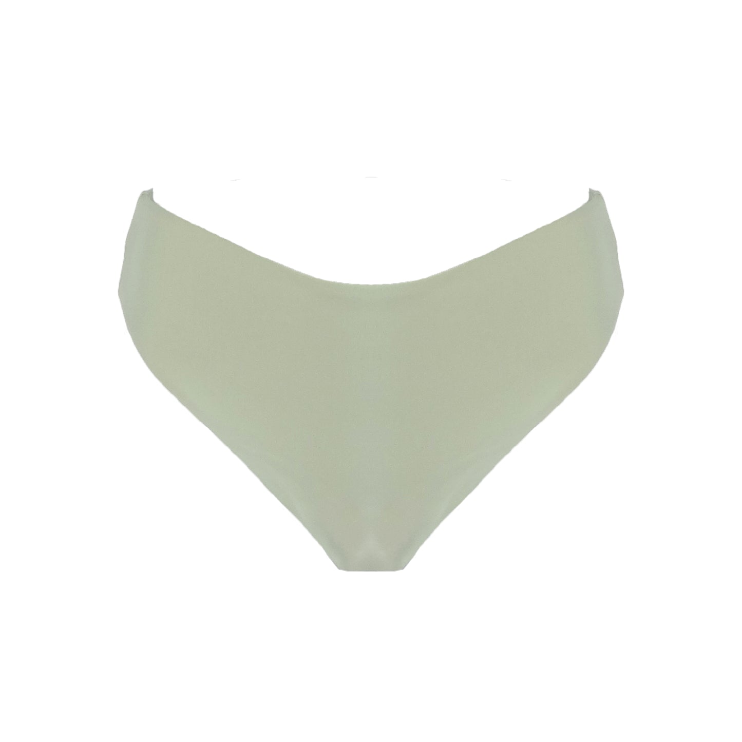 Sage high waist cheeky bikini bottom with high cut legs, shapewear benefits, and full bum coverage.