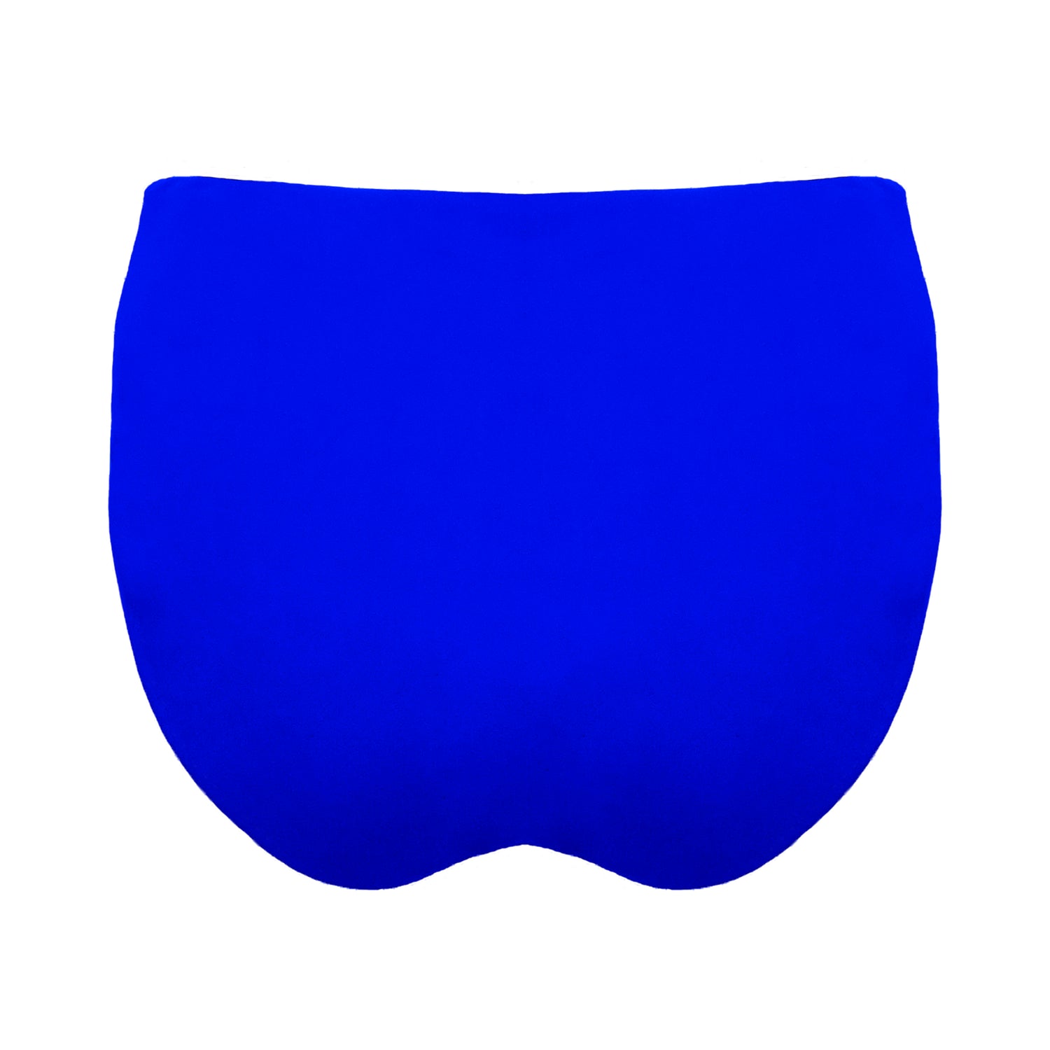 Back view of royal blue Mid rise bikini bottom with cheeky coverage and wide gathered sides.