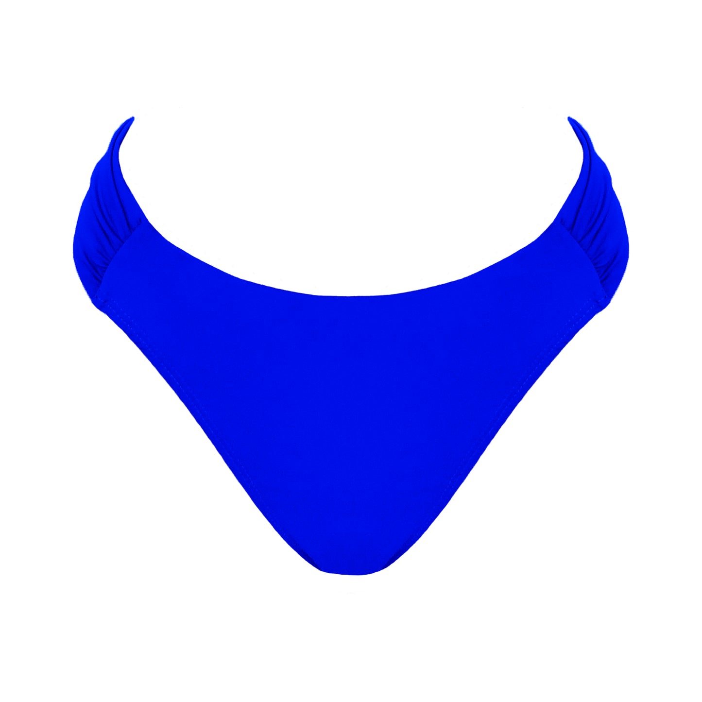 Royal Blue Mid rise bikini bottom with cheeky coverage and wide gathered sides.