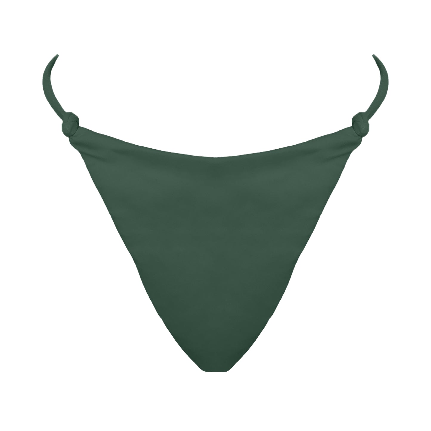 Sage green Skinny side strap mid rise bikini bottom with tie knot details, high cut sides and cheeky coverage.
