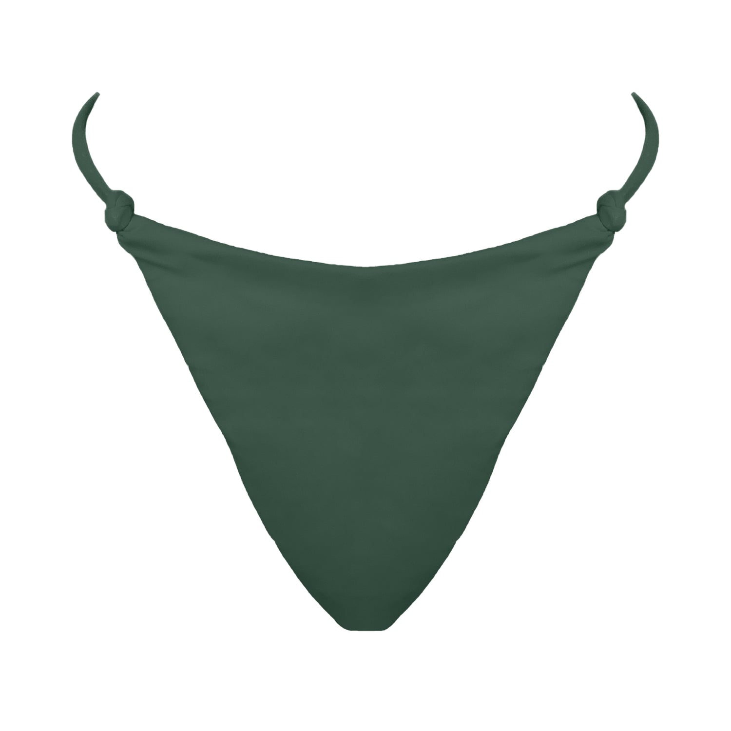 Sage green Skinny side strap mid rise bikini bottom with tie knot details, high cut sides and cheeky coverage.