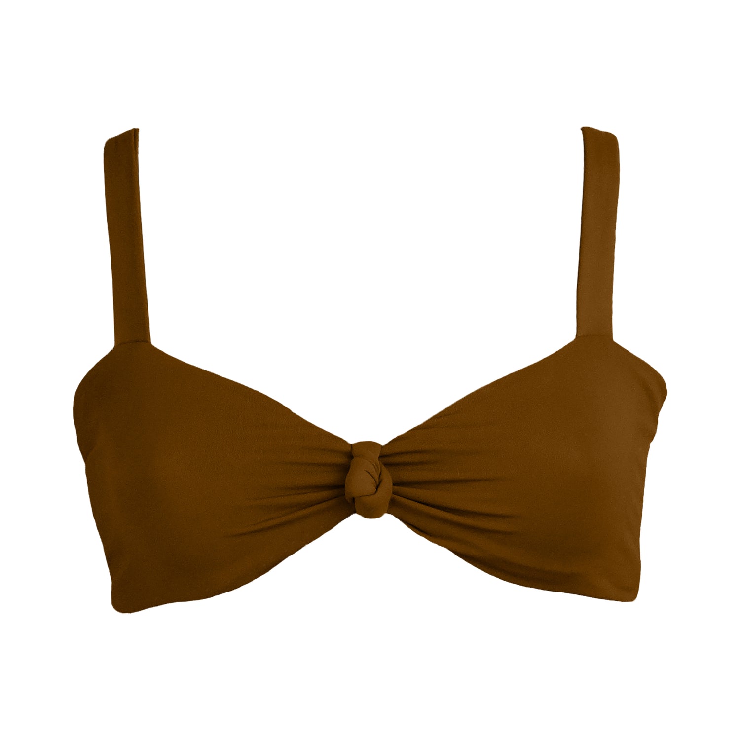 Clay Bralette style bikini top plunging knot v-neckline and adjustable tie back straps. 