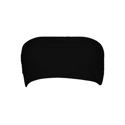 Black strapless bikini top with an adjustable tie back closure.