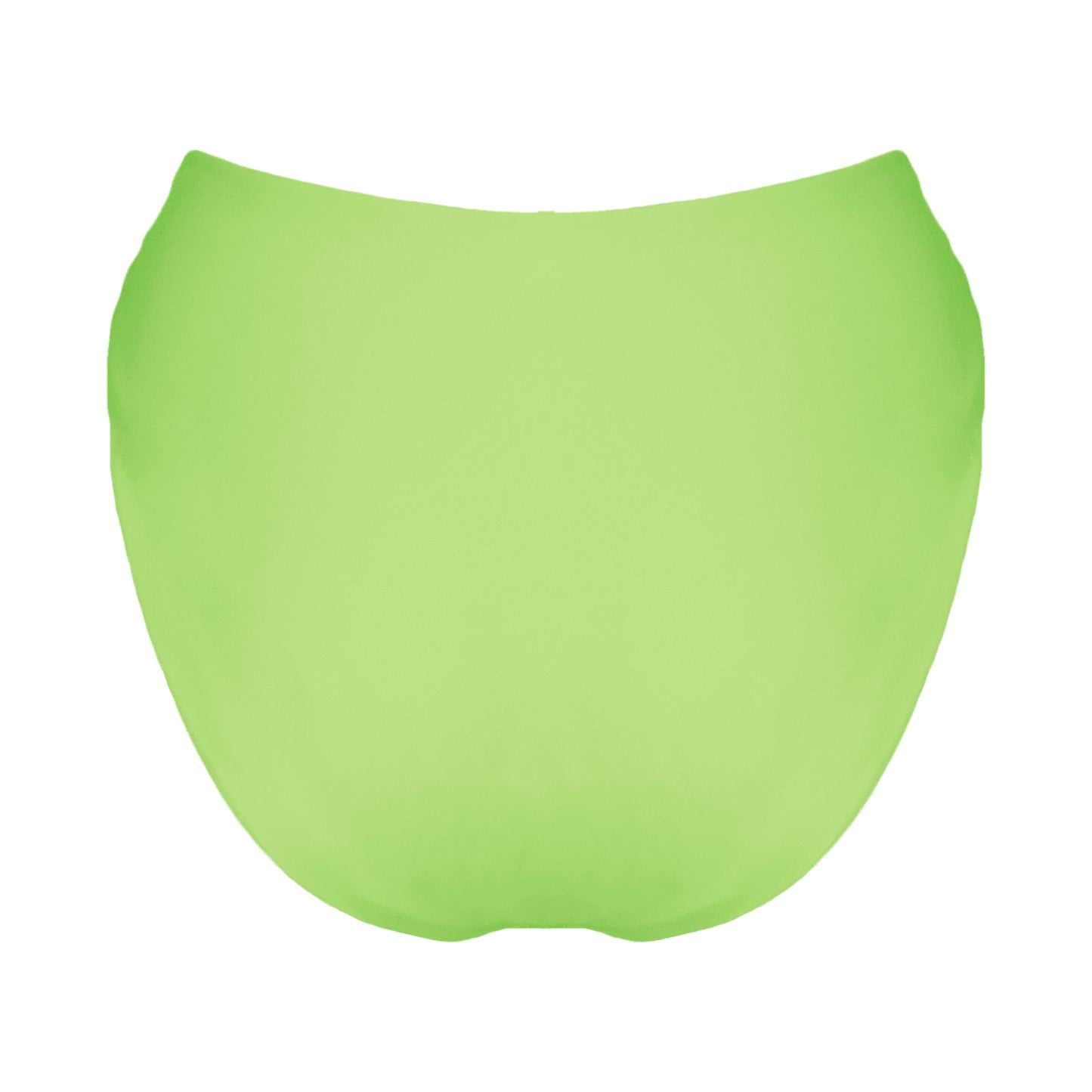 Back view of light neon green V-front mid rise bikini bottom with high cut sides and cheeky coverage.