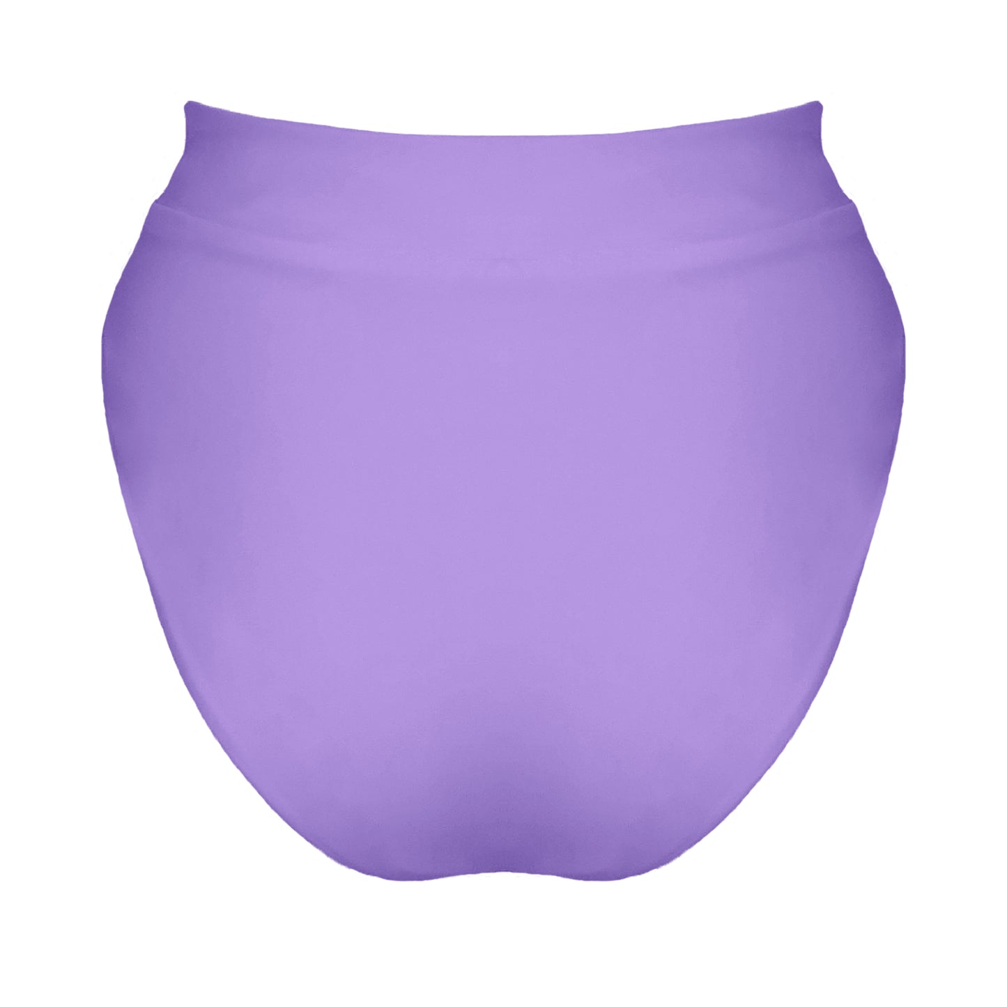 Back view of lavender purple banded high waist full coverage bikini bottom.