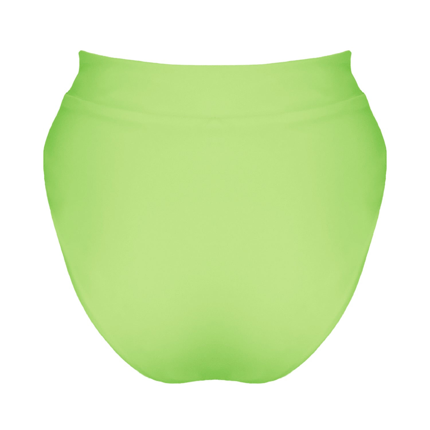 Back view of light neon green banded high waist full coverage bikini bottom.