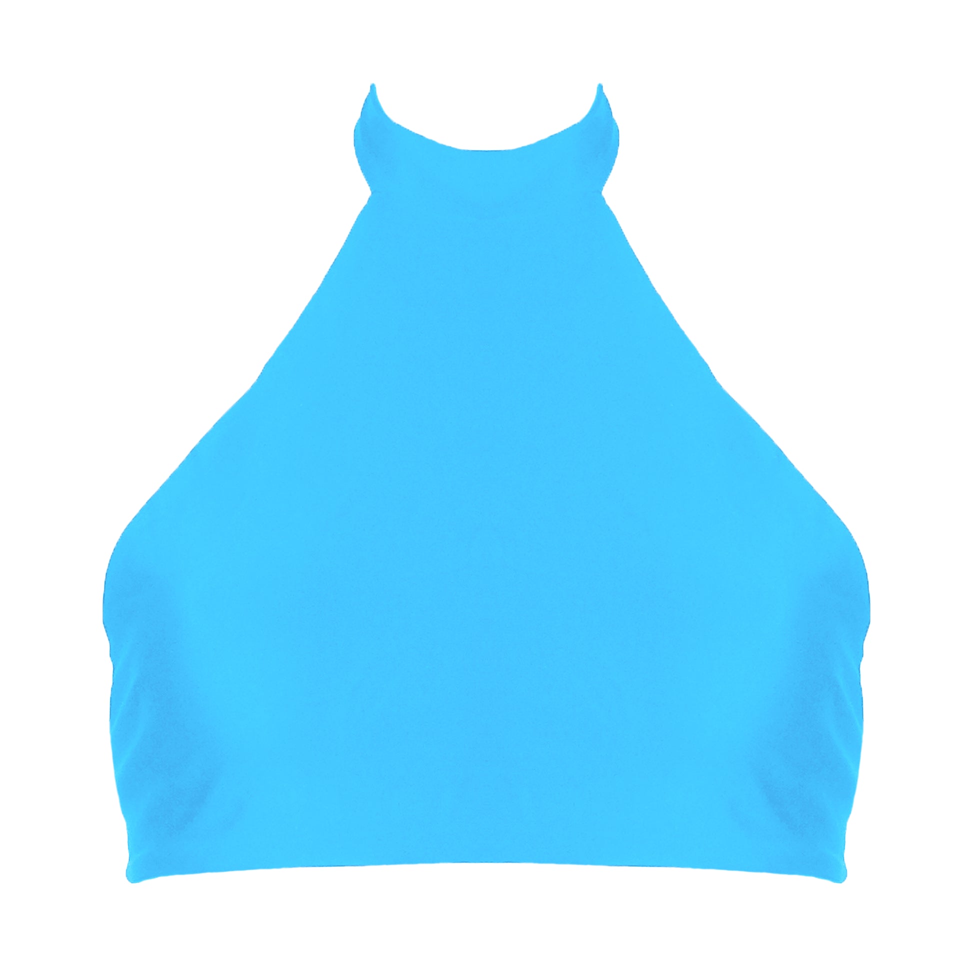 Acqua blue sport inspired halter neck bikini top with adjustable tie back straps.