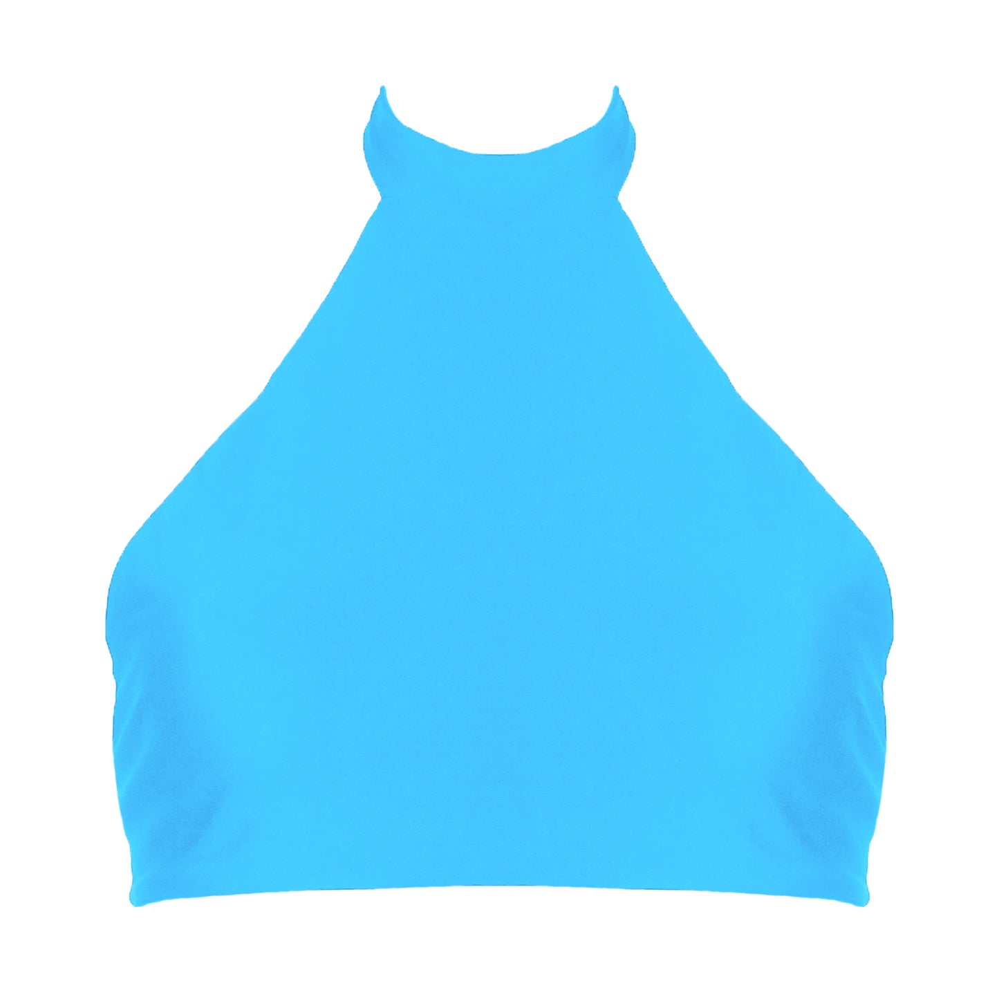 Acqua blue sport inspired halter neck bikini top with adjustable tie back straps.
