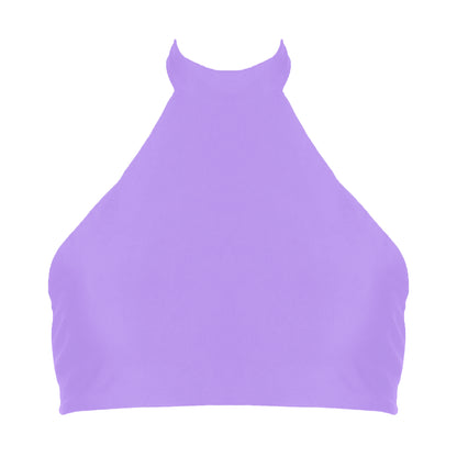 Lavender purple sport inspired halter neck bikini top with adjustable tie back straps.