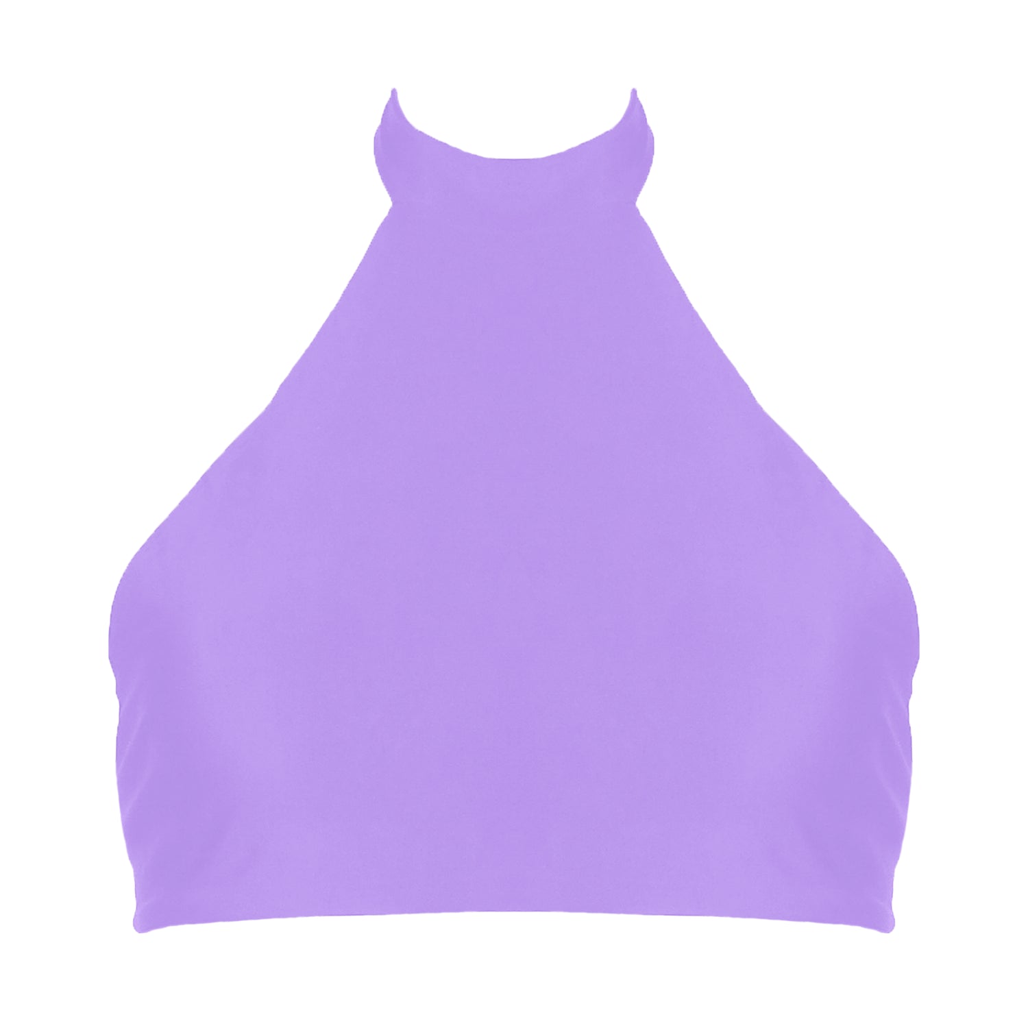 Lavender purple sport inspired halter neck bikini top with adjustable tie back straps.