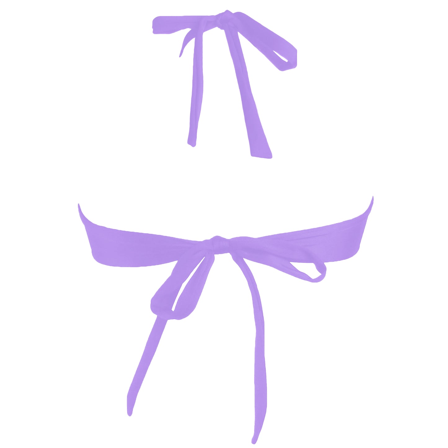 Back view of lavender purple sport inspired halter neck bikini top with adjustable tie back straps.