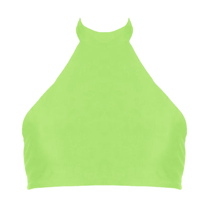 Light neon green sport inspired halter neck bikini top with adjustable tie back straps.