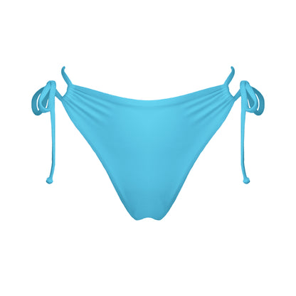 Acqua blue strappy mid-rise bikini bottoms with high cut legs and cheeky coverage.