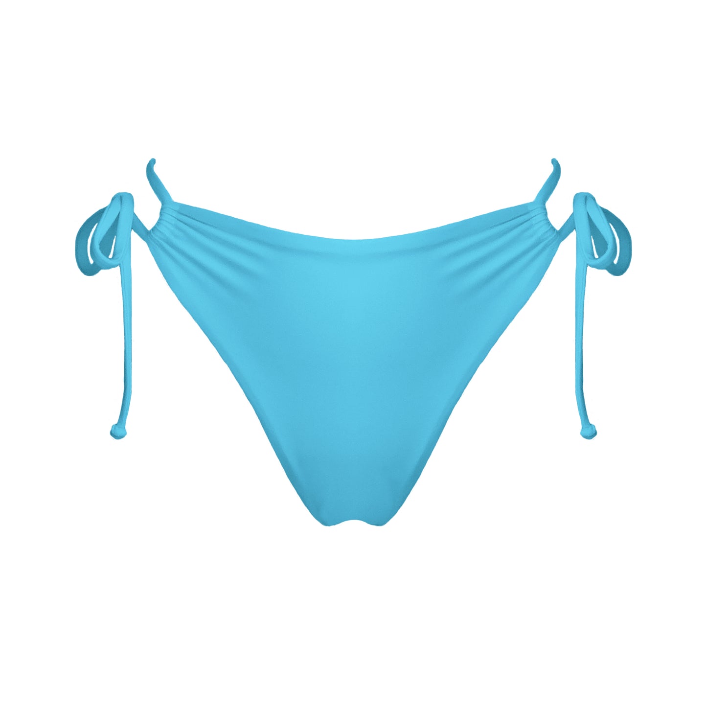 Acqua blue strappy mid-rise bikini bottoms with high cut legs and cheeky coverage.