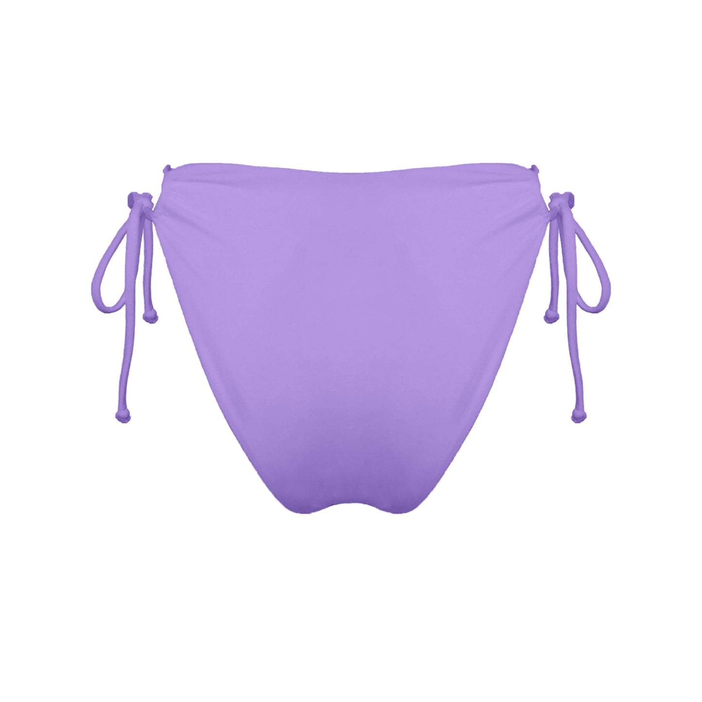 Back view of pastel purple strappy mid-rise bikini bottoms with high cut legs and cheeky coverage.