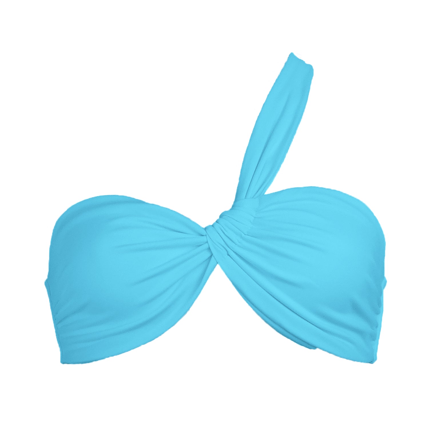 Acqua blue asymmetrical strap bikini top with adjustable tie back strap.