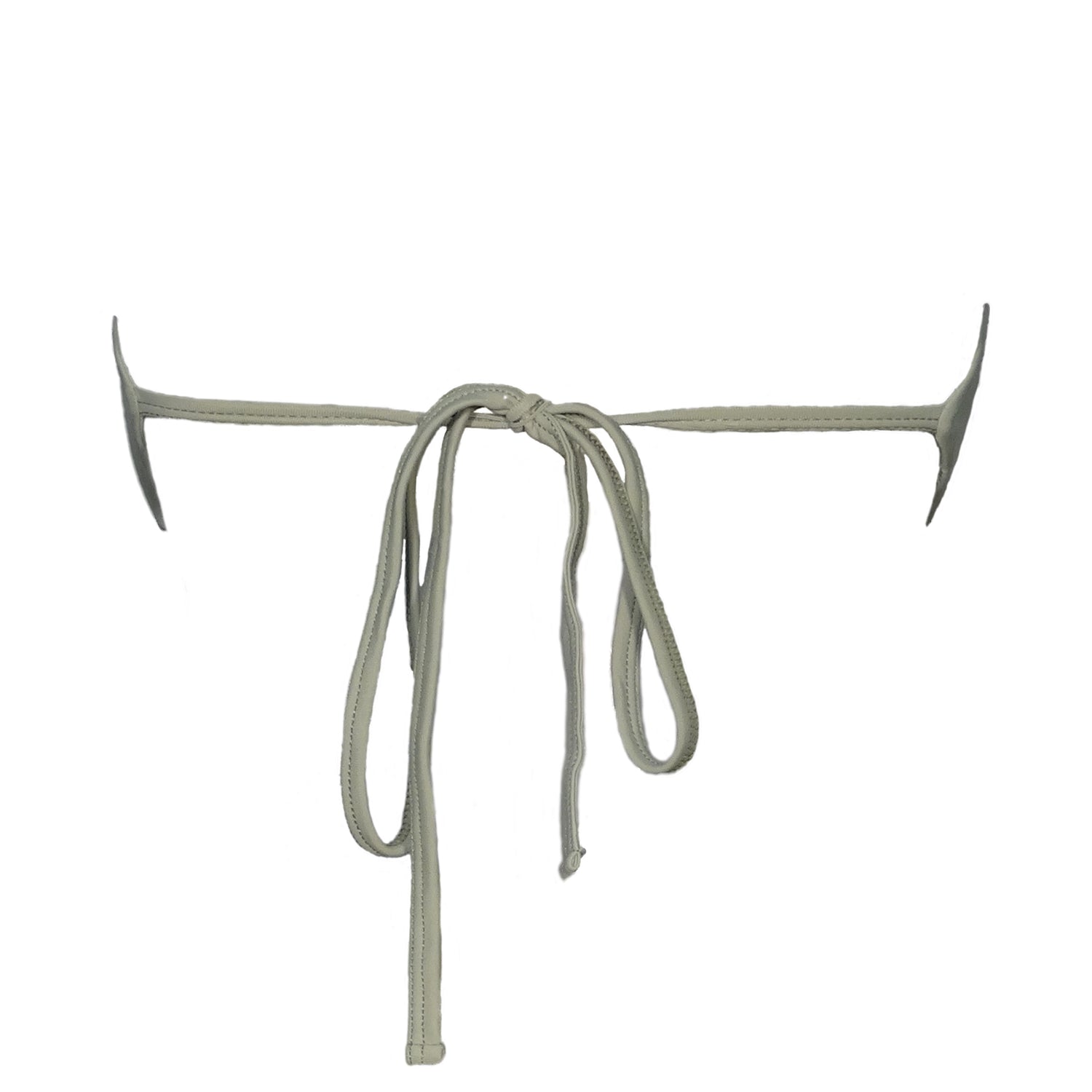 Back view of the sage green strapless bikini top with an adjustable tie back closure.
