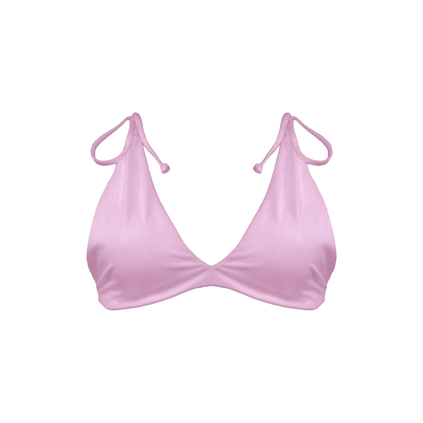 Pastel pink Capri bralette style bikini top with adjustable tie shoulder straps.