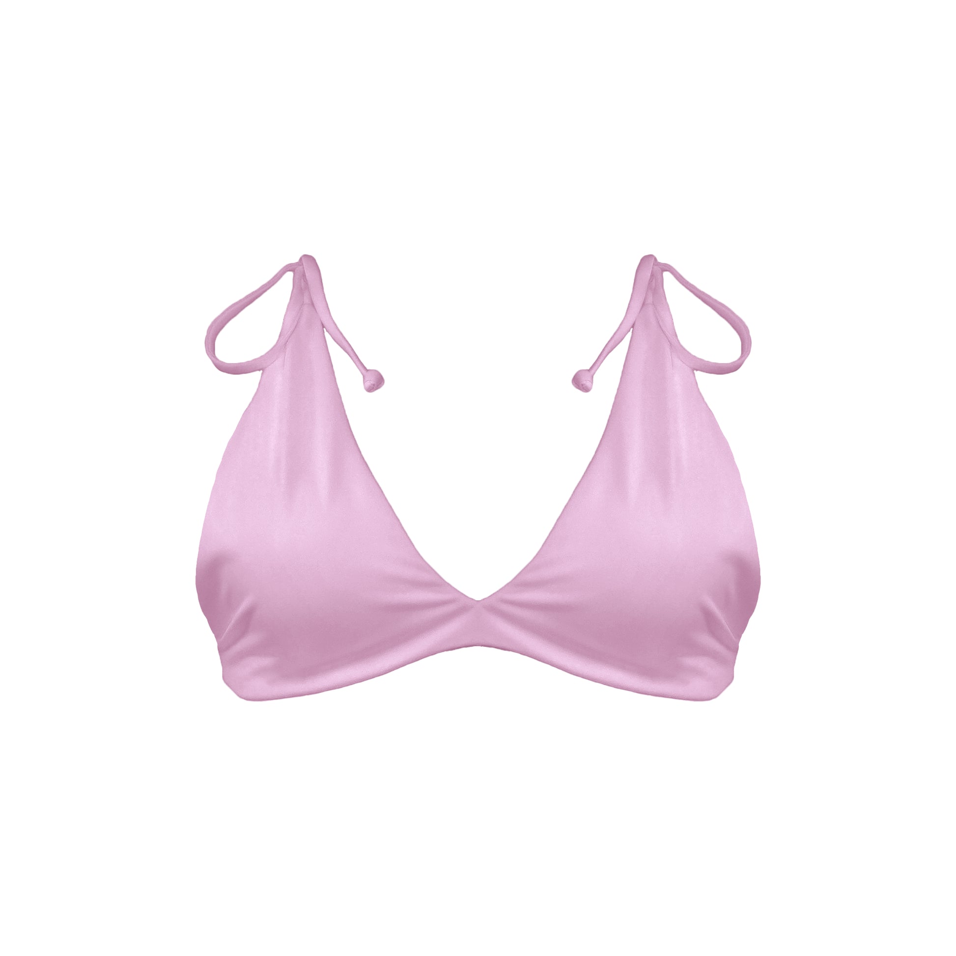 Pastel pink Capri bralette style bikini top with adjustable tie shoulder straps.