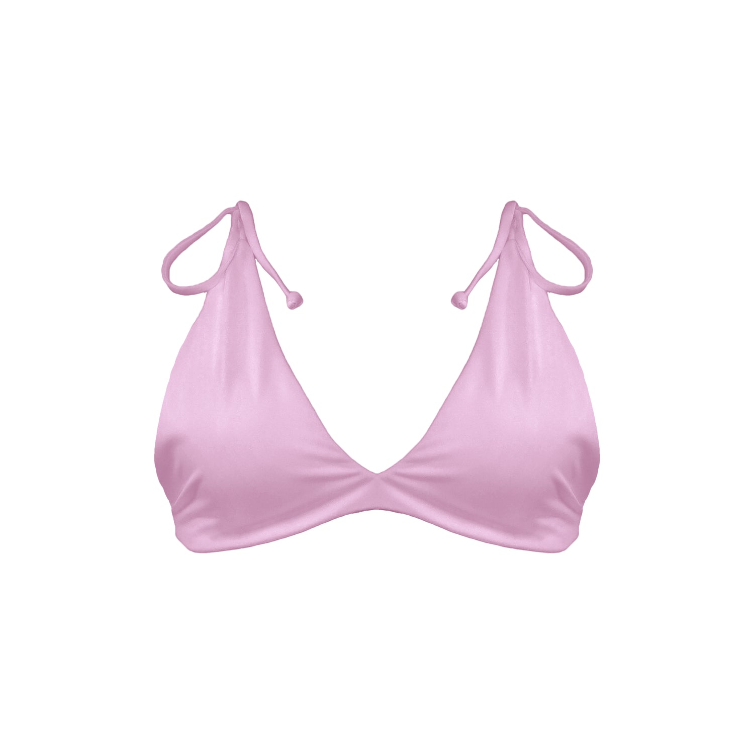 Pastel pink Capri bralette style bikini top with adjustable tie shoulder straps.