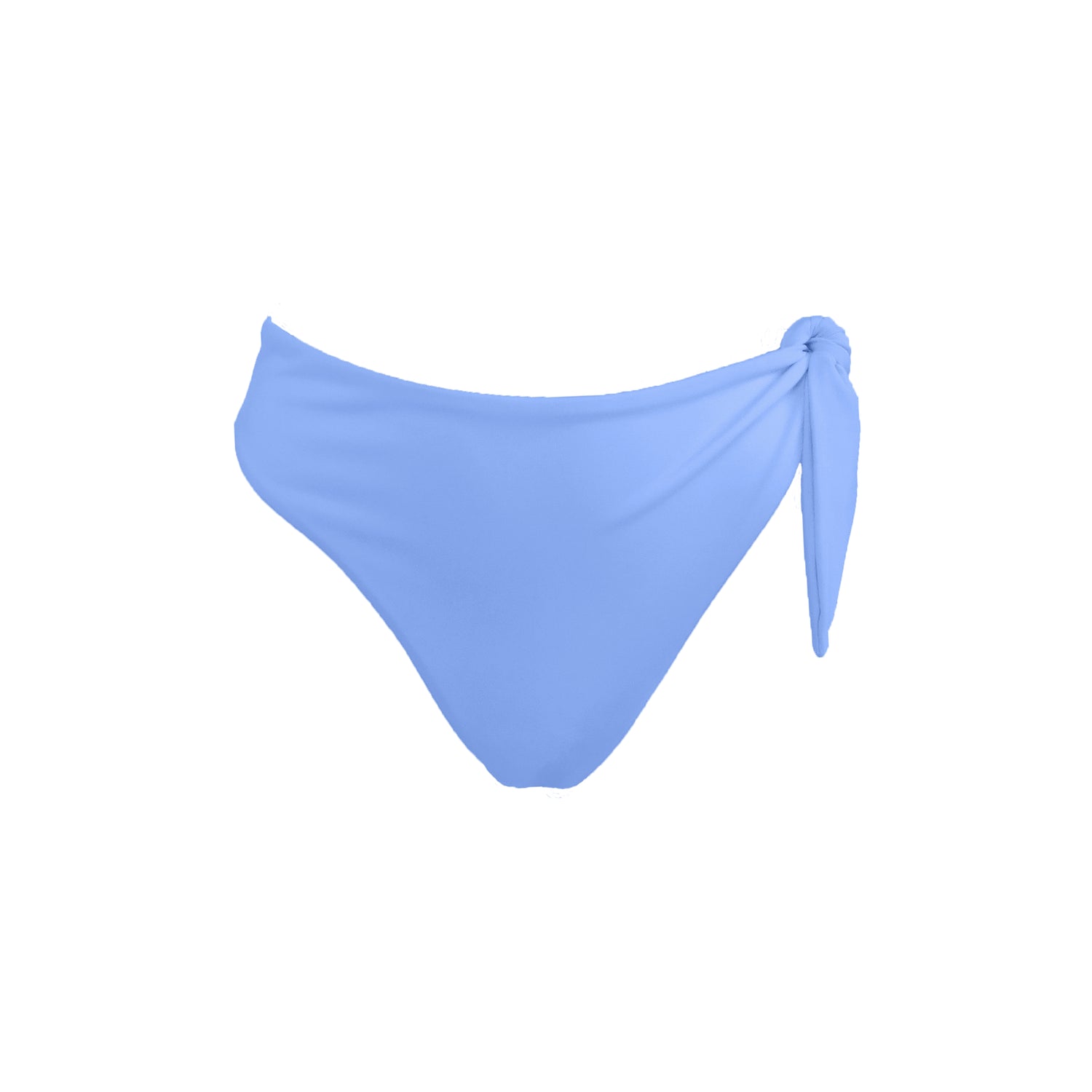Periwinkle blue Capri bikini bottom with asymmetric adjustable side tie and cheeky bum coverage.