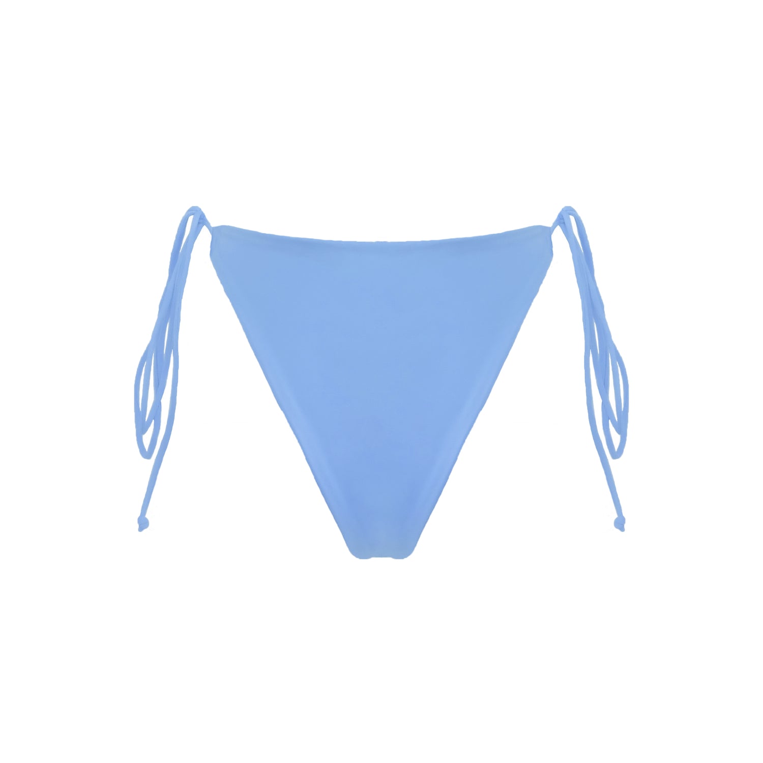Back view of periwinkle blue Ravello bikini bottom with adjustable side tie straps and cheeky bum coverage.