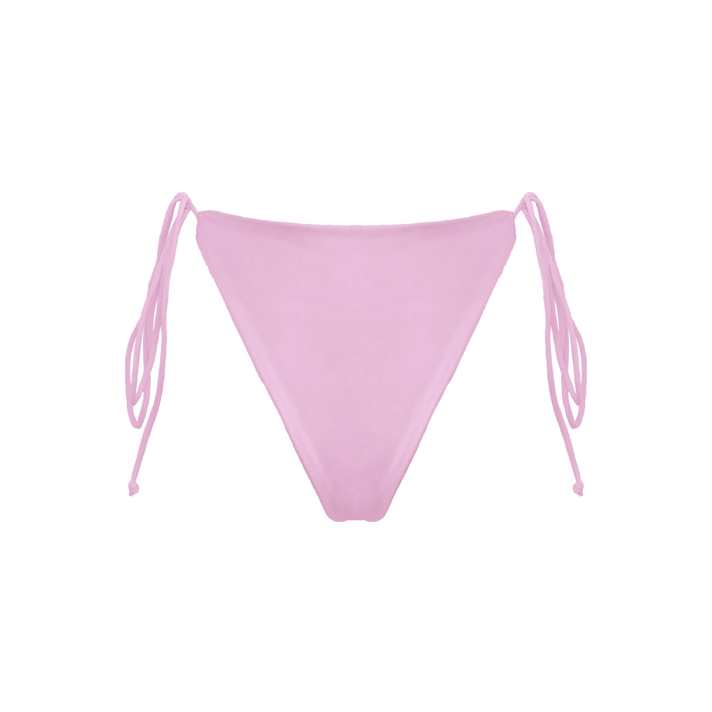 Back view pastel pink Ravello bikini bottom with adjustable side tie straps and cheeky bum coverage.