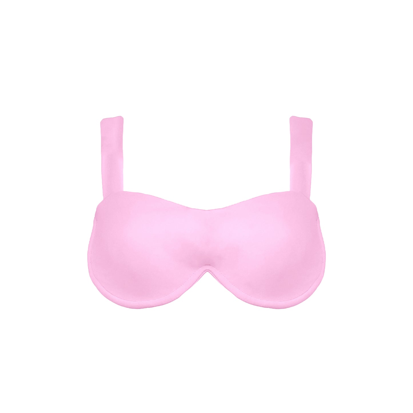 Pastel pink straight neck, underwire bikini top with wide shoulder straps and back hook closure.