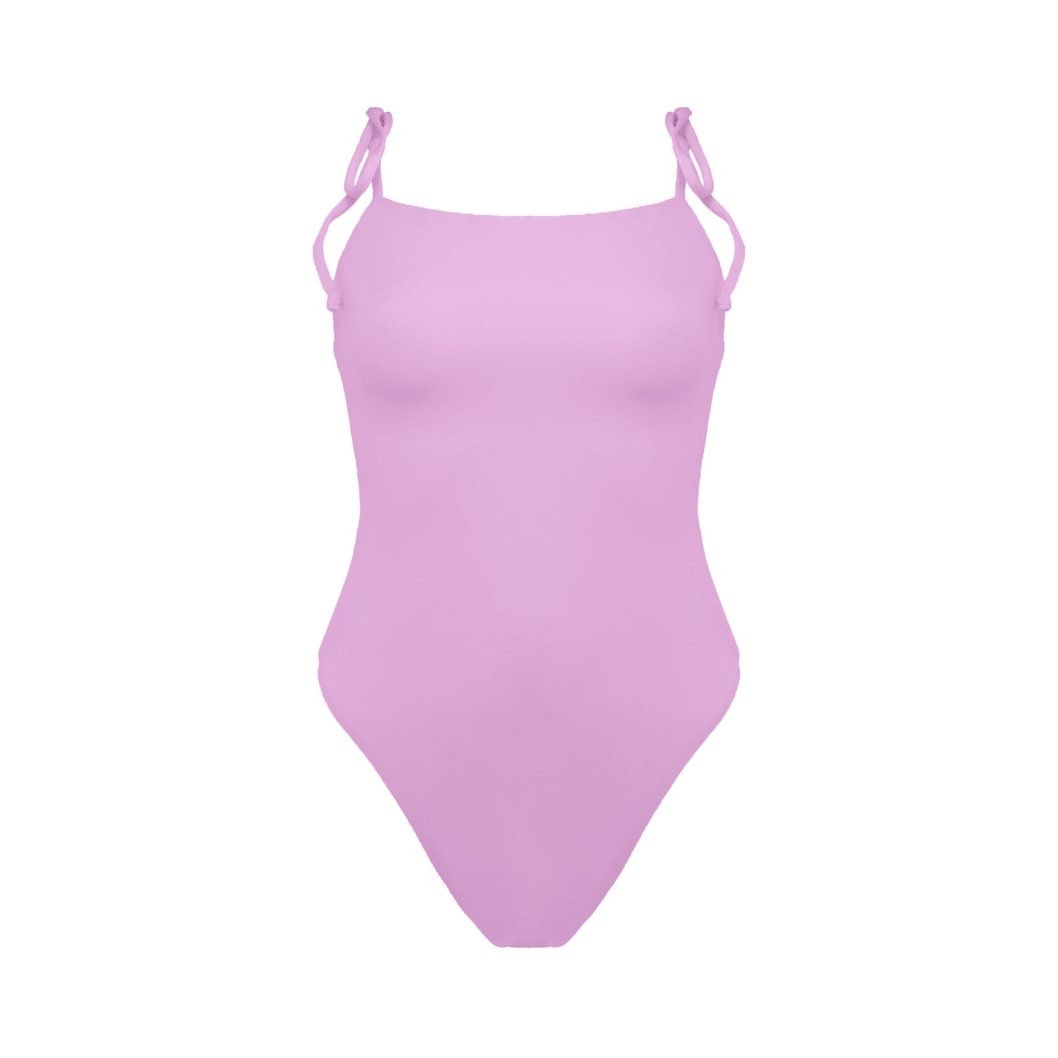 Pastel pink straight neck Tuscany one piece swimsuit with adjustable tie shoulder straps and full bum coverage