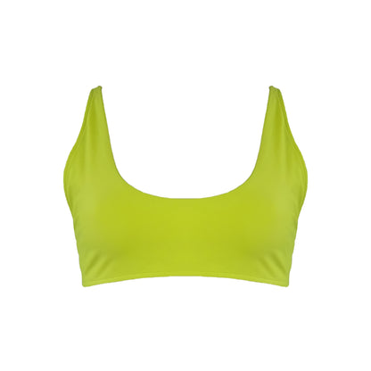 Neon yellow Scoop neck bralette style bikini top.