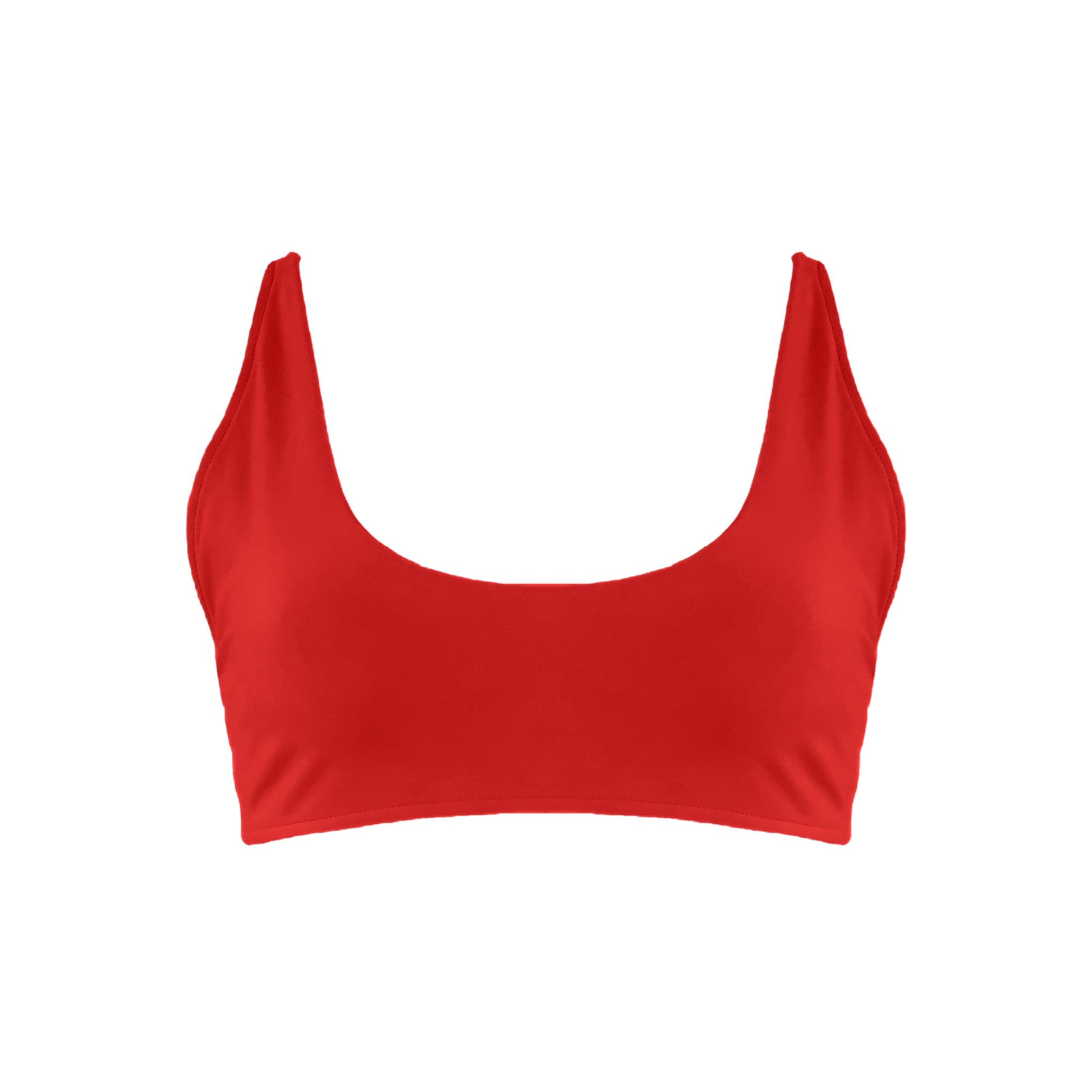 Red Scoop neck bralette style bikini top.