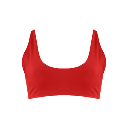 Red Scoop neck bralette style bikini top.