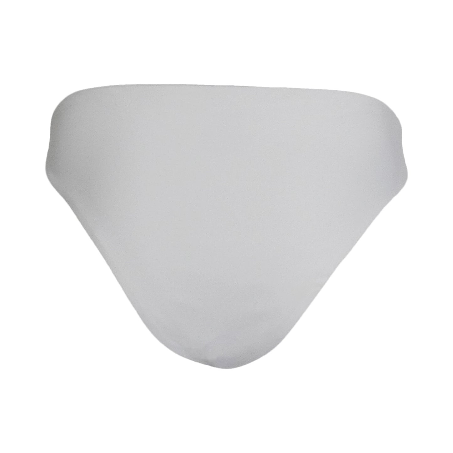 Back View of White mid rise bikini bottom with added front tie belt detail and cheeky bum coverage.