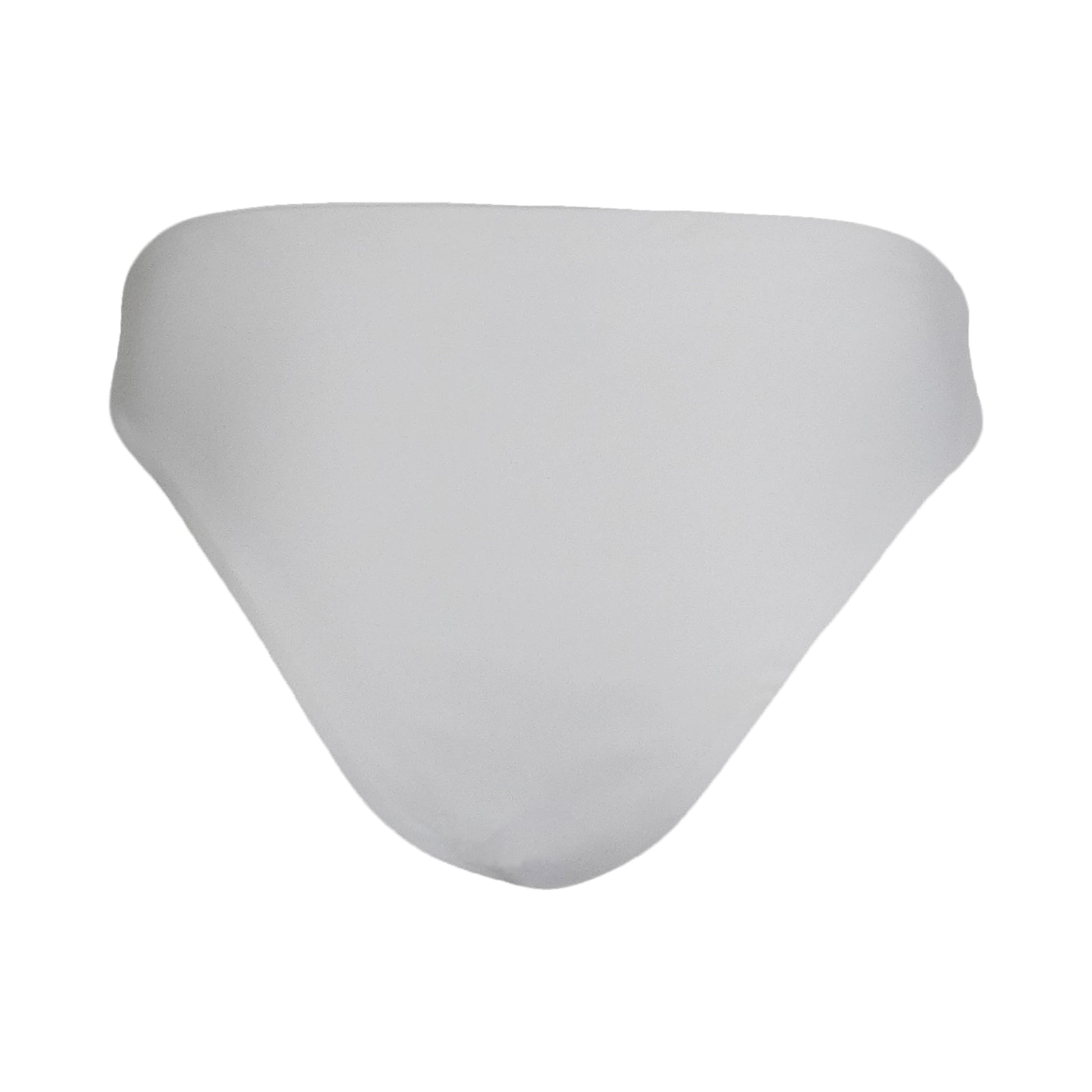 Back View of White mid rise bikini bottom with added front tie belt detail and cheeky bum coverage.