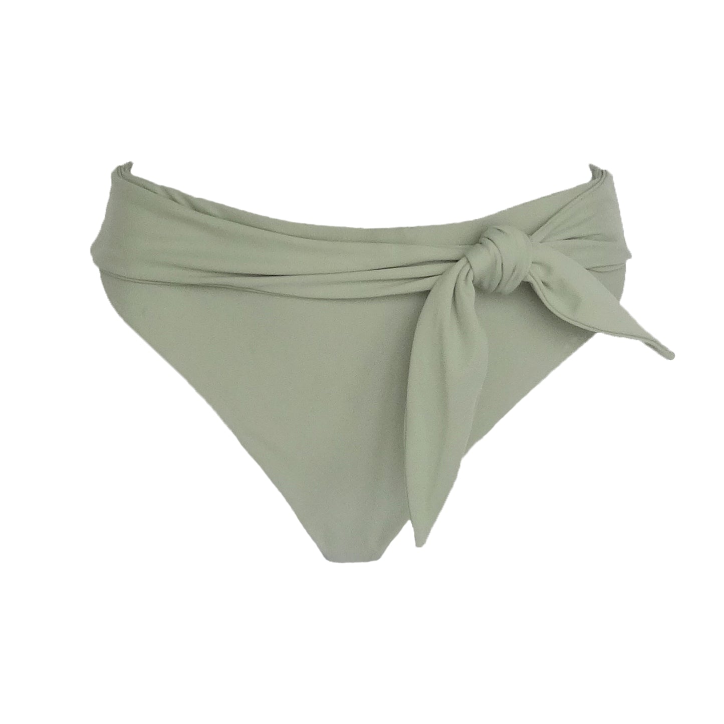 Sage mid rise bikini bottom with added front tie belt detail and cheeky bum coverage.