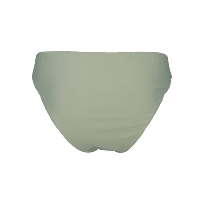 Back view of Sage mid rise bikini bottom with added front tie belt detail and cheeky bum coverage.