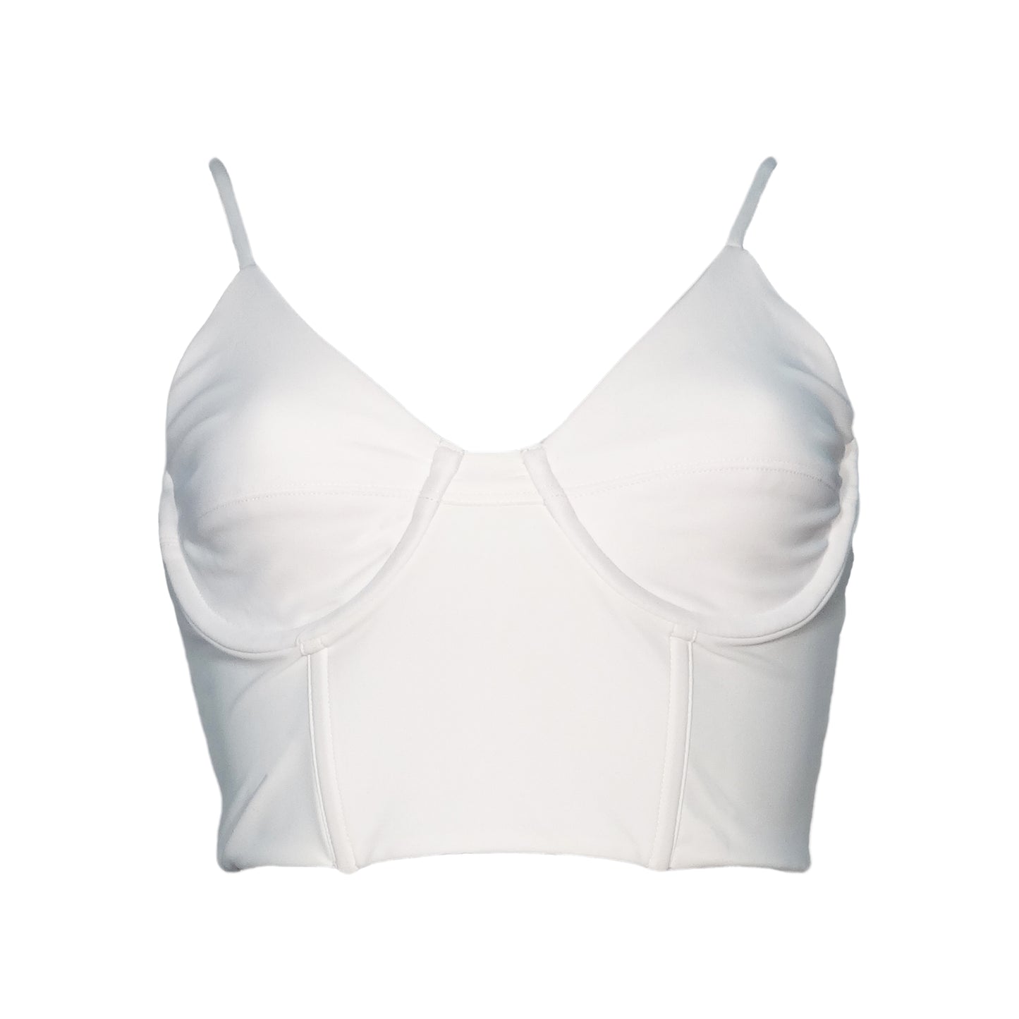 Cloud bustier bikini top with adjustable straps, underwire and princess seam boning. 
