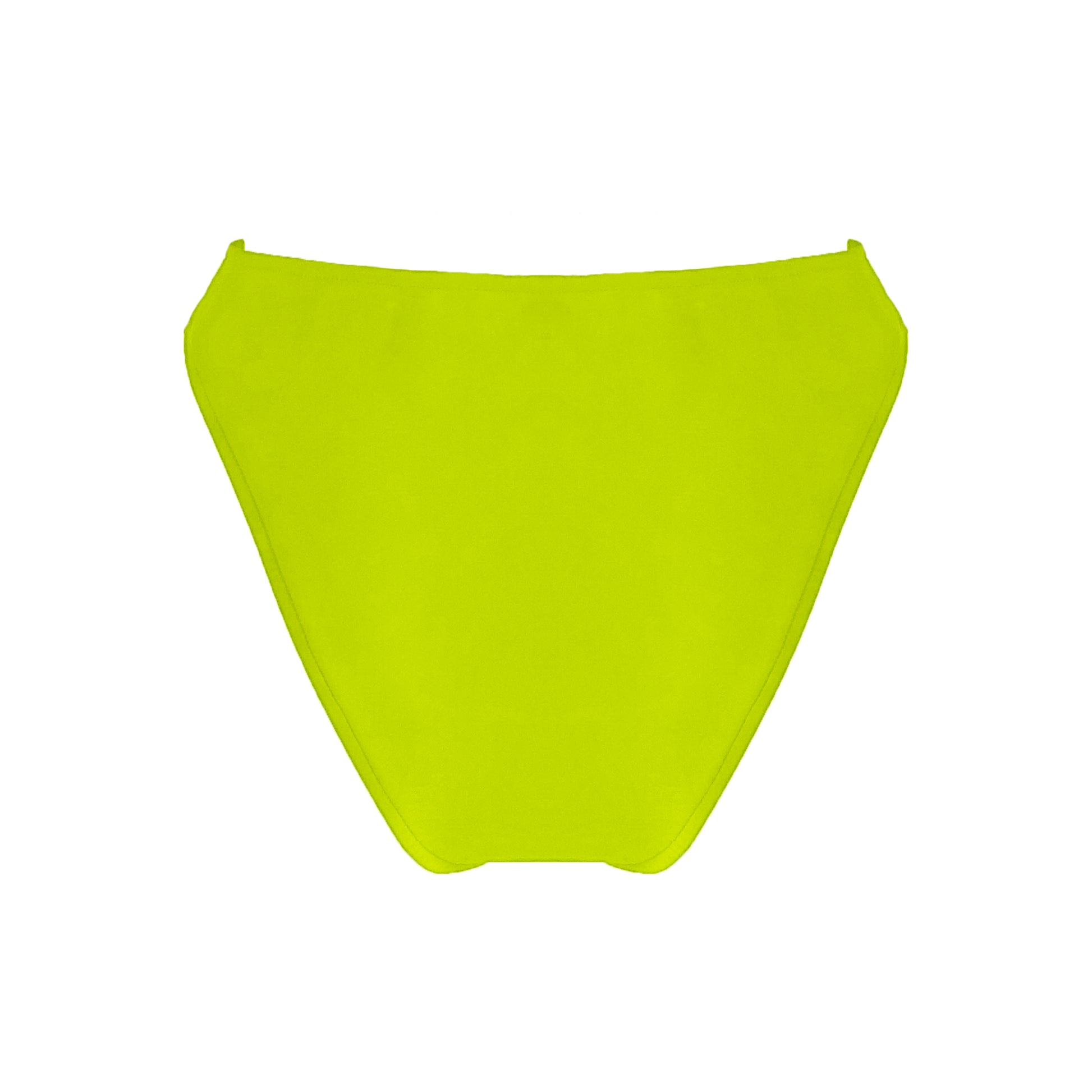 Back view of Bright yellow High waist bikini bottom with high cut legs and cheeky bum coverage.