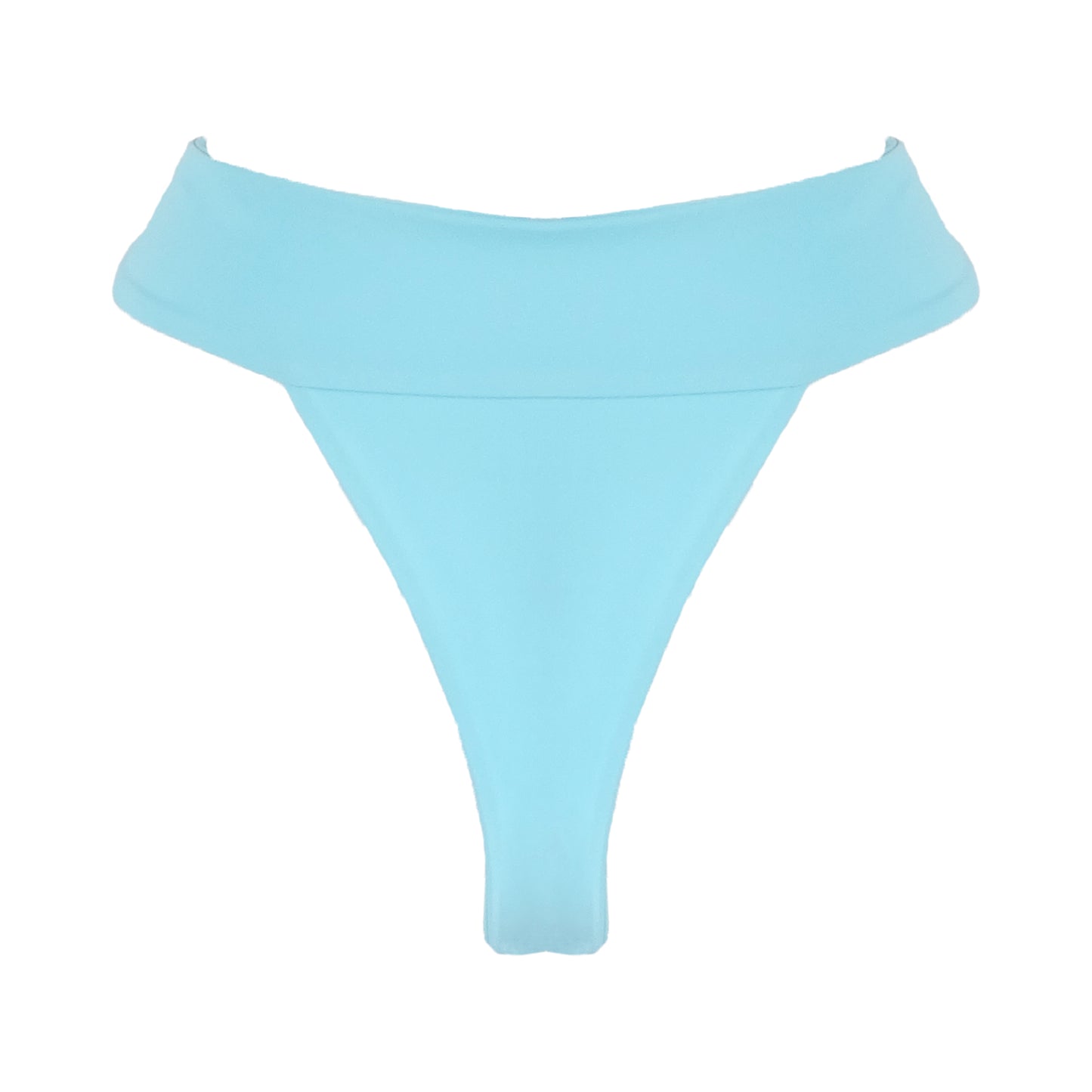 Back of Ocean blue banded high waist thong bikini bottom.
