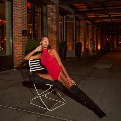 Model wearing Sorrento One Piece in Red.